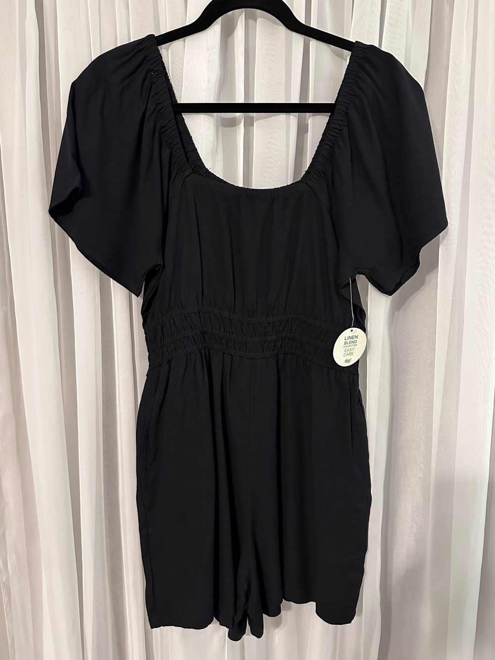 Dip Black Short Sleeve Organic Cotton Elastic Waist Romper Size XS
